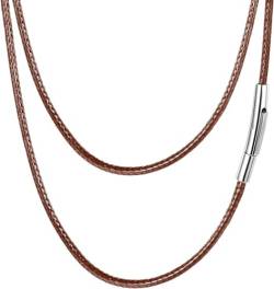 FaithHeart personalisierte 2mm braune 50cm Leder Halskette aus 316L Edelstahl Partnerkette Freundschaftskette für Herren und Damen von FaithHeart