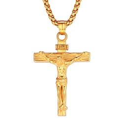 FaithHeart personalisierte goldene Halskette mit Kreuz Anhänger Edelstahl Kette Damen und Herren von FaithHeart