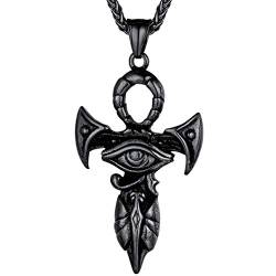 FaithHeart schwarz Ägyptische Horusauge Kette mit Kreuzanhänger Punk Gotik Horus Auge Anhänger für Herren Jungen Männer von FaithHeart