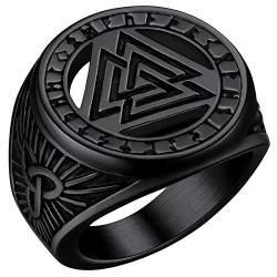 FaithHeart schwarz Fingerring für herren Männer Viking Valknut Ring Vintag Fingerring mit Rune Viking Fingerring mit Geschenkebox für Freunden Ehemann von FaithHeart