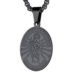 FaithHeart schwarz Herren Kette mit Saint Jude Thaddeus rundeanhänger für Herren und männer von FaithHeart