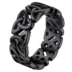 FaithHeart schwarz Ring Bandring für Damen Mädchen 7.5mm breit Irischer Trinity Knot Ring Ehering Verlorbungsring für Freundin Ehefrau von FaithHeart