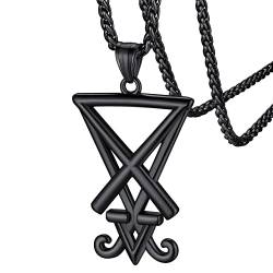 FaithHeart schwarz Siegel von Luzifer Anhänger Halskette Herren Jungen Satanisches Luzifer Halskette für Ehemann Freunden von FaithHeart