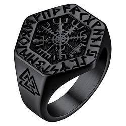 FaithHeart schwarz Siegelring mit Kompass Symbol Retro Viking Style Fingerring mit Rune Skandinavischer Fingerring in Größe 64.6 für Geburtstag Weihnachten von FaithHeart