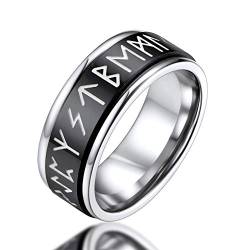 FaithHeart schwarz Spinnerring Fingerring mit Rune Symbol Herren Jungen Viking Retro Rune Ring Partnerring Ehering drehbarer Meditationsring für herren Jungen von FaithHeart