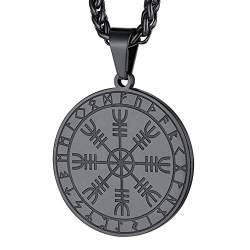 FaithHeart schwarz Talisman Anhänger Herren Viking Aegishjalmur Anhänger mit 55cm+5cm Kette für Damen und Herren von FaithHeart