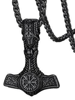 FaithHeart schwarz Thors Hammer Kette für Herren Männer Viking Kompass Anhänger mit Geschenkebox für Geburtstag Weihnachten von FaithHeart
