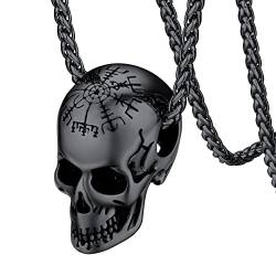 FaithHeart schwarz Totenkopf Anhänger Kette für Herren Jungen Punk Gotik Skull Schädel Halskette mit Valknu Symbol für Valentinstag Weihnachten von FaithHeart