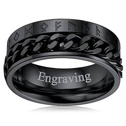 FaithHeart schwarz Wikinger Rune Fingerring Panzerkette Spinnerring zum drehen Punk Fingerring mit Geschenkebox für Herren Männer Jungen von FaithHeart