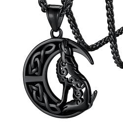 FaithHeart schwarz Wolf Anhänger Nordischer Viking Stil Heulender Wolf Halskette Punk Viking Schmuck mit Geschenkebox für Weihnachten Valentinstag von FaithHeart