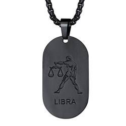 FaithHeart schwarz anhänger Herren Dog Tag mit Tierkreis Anhänger Sternzeichen Halskette Waage Herren Ketten von FaithHeart