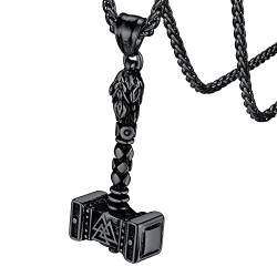 FaithHeart schwarz herren Kette mit Thors Hammer Anhänger Viking Mjölnir Anhänger Halskette mit Geschenkebox für Jungen Männer von FaithHeart