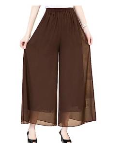 Fakanhui Damen Chiffon Wide Leg Palazzo Pants Hohe Elastische Taille Casual Flowy Business Hosen, Chiffon01 Braun, M von Fakanhui