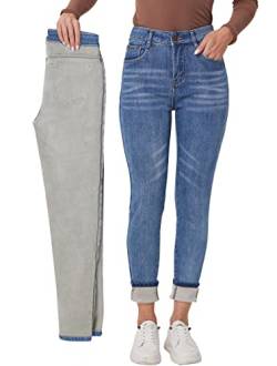 Fakanhui Damen Fleece Gef¨¹ttert Winter Thermo Jeans Hosen Warm Jeans Denim Skinny Jeanshosen von Fakanhui