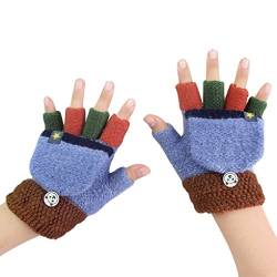 Fäustlinge mit Knopf Klappe Fingerlose Halb Handschuhe für Kinder Winter Warm Strickhandschuhe Fingerhandschuh Winterhandschuhe 3-9 Jahre alt Jungen Mädchen von FakeFace