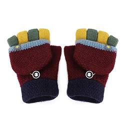 Fäustlinge mit Knopf Klappe Fingerlose Halb Handschuhe für Kinder Winter Warm Strickhandschuhe Fingerhandschuh Winterhandschuhe 3-9 Jahre alt Jungen Mädchen von FakeFace