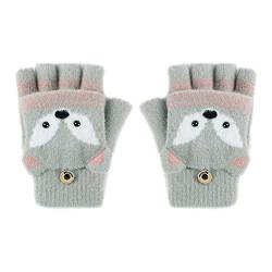 Fäustlinge mit Knopf Klappe Fingerlose Handschuhe für Kinder Kleinkinder Winter Warm Strickhandschuhe Plüschfutter Winterhandschuhe Herbst und Winter Fingerhandschuh Unisex (Fuchs-Grün) von FakeFace