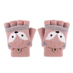 Fäustlinge mit Knopf Klappe Fingerlose Handschuhe für Kinder Kleinkinder Winter Warm Strickhandschuhe Plüschfutter Winterhandschuhe Herbst und Winter Fingerhandschuh Unisex (Fuchs-Pink) von FakeFace