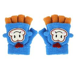 Fäustlinge mit Knopf Klappe Fingerlose Handschuhe für Kinder Winter Warm Strickhandschuhe Plüschfutter Winterhandschuhe in Affe Optik (Affe-Blau) von FakeFace