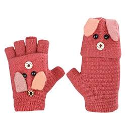 Fäustlinge mit Knopf Klappe Fingerlose Handschuhe für Kinder Winter Warm Strickhandschuhe Plüschfutter Winterhandschuhe in Kaninchen Optik von FakeFace