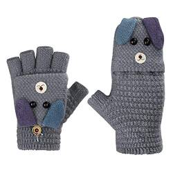 Fäustlinge mit Knopf Klappe Fingerlose Handschuhe für Kinder Winter Warm Strickhandschuhe Plüschfutter Winterhandschuhe in Kaninchen Optik von FakeFace