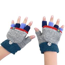 Fäustlinge mit Knopf Klappe Fingerlose Handschuhe für Kinder Winter Warm Strickhandschuhe Winterhandschuhe in Affe Optik, Grau, Einheitsgröße von FakeFace
