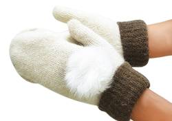 Fäustlinge mit Schnur für Damen Mädchen dicke Winter Warm Handschuhe gestrickt Fleece Futter Winterhandschuhe, Weiß, One Size von FakeFace