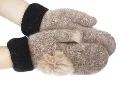 Fäustlinge mit Schnur für Damen Mädchen dicke Winter Warm Handschuhe gestrickt Fleece Futter Winterhandschuhe von FakeFace