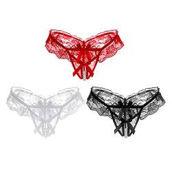 FakeFace 3er Set Damen Slip String Tanga Sexy Dessous mit Perlen, Ouvert-Slip Erotisch String Unterhose Dessous, Erotische Wäsche Damen, Sexy Unterwäsche Panties für Frauen von FakeFace