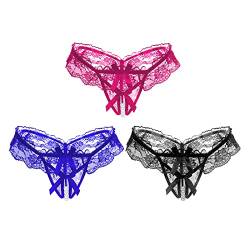 FakeFace 3er Set Damen Slip String Tanga Sexy Dessous mit Perlen, Ouvert-Slip Erotisch String Unterhose Dessous, Erotische Wäsche Damen, Sexy Unterwäsche Panties für Frauen von FakeFace