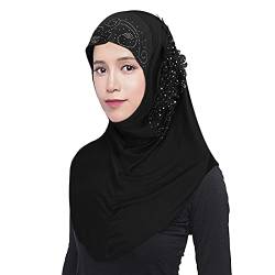 FakeFace Damen Kopftuch Muslimischer Hijab Mädchen Moslem Schal mit Blumen Arabien Islamische Kopfkappe Kleidung Schal Sommer Stretch Turban Gesichtsschleier Kopfbedeckung von FakeFace