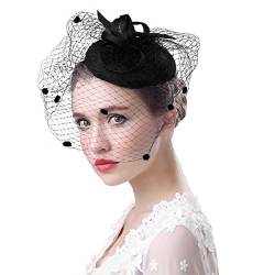 FakeFace Fascinator Hüte 20er 50er Jahre Hut Haar Clip Accessoire Haarreif Kopfbedeckung mit Schleier Cocktail Tea Party Hochzeit Kirche Haarschmuck Kopfschmuck, M, Schwarz von FakeFace