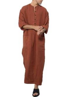 FakeFace Herren Kaftan Langarm Thobe Naher Osten Arabische Herren Knopf Hoch Roben Muslimische Kaftan Kleidung Seite Split Arabisch Muslim Kleidung (XXL, Braun) von FakeFace