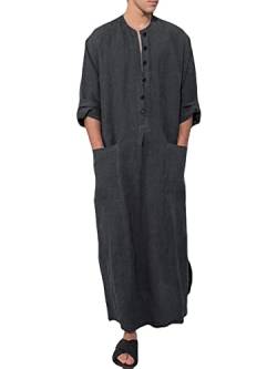 FakeFace Herren Kaftan Langarm Thobe Naher Osten Arabische Herren Knopf Hoch Roben Muslimische Kaftan Kleidung Seite Split Arabisch Muslim Kleidung (XXL, Grau) von FakeFace