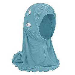 FakeFace Mädchen Kopftuch Kinder Muslimischer Hijab Kleines Mädchen Moslem Schal mit Blumen Arabien Islamische Kopfkappe Kleidung Schal Sommer Stretch Turban Gesichtsschleier Kopfbedeckung (Grün) von FakeFace