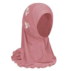 FakeFace Mädchen Kopftuch Kinder Muslimischer Hijab Kleines Mädchen Moslem Schal mit Blumen Arabien Islamische Kopfkappe Kleidung Schal Sommer Stretch Turban Gesichtsschleier Kopfbedeckung (Pink) von FakeFace