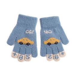 FakeFace Süße Kinder Fingerhandschuhe Gestrickte Handschuhe Stretch Vollfinger Handschuhe Jungen Mädchen Winter Warme Kinderhandschuhe Strickhandschuhe 3-8 Jahre Blau von FakeFace