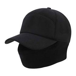 FakeFace Unisex Schirmmütze mit ohrenschützer gefüttertes Basecap Herren Winter Dicke Mütze Kappen Golf Cap Fliegermütze Wintermütze Windschutz Baseballcap mit Schirm und Ohrenklappen (Schwarz-2in1) von FakeFace