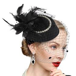 Fascinator Hüte 20er 50er Jahre Hut Haar Clip Accessoire Haarreif Kopfbedeckung mit Schleier Cocktail Tea Party Hochzeit Kirche Haarschmuck Kopfschmuck für Mädchen und Frauen von FakeFace