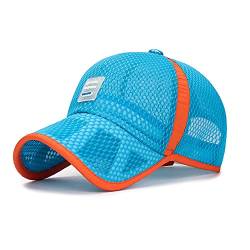 Kinder Basecap Schirmmütze Schnelltrocknend Mesh Kappe Baseball Cap Sonnenhut Junge Mädchen Basketball Sportkappe Einstellbar Baseballmütze Bestickte Sommerhut (Blau(Full mesh)) von FakeFace