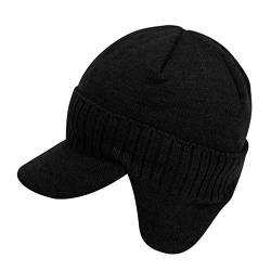 Unisex Schirmmütze mit ohrenschützer gefüttertes Basecap Herren Winter Dicke Mütze Kappen Golf cap Fliegermütze Wintermütze Windschutz Baseballcap mit Schirm und Ohrenklappen (Schwarz-gestrickt) von FakeFace