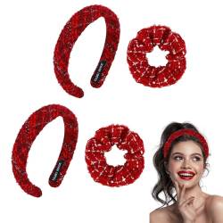 2PCS Red Tweed Dickdarm Haar Ring+2PCS Red Tweed Haarbänder,Premium Samt weiches Haar Scrunchy für Frauen Mädchen Chinesisches Neujahr Valentinstag Weihnachten von Falafoty
