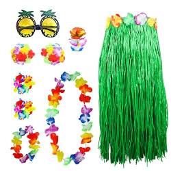 Hawaiian Gras Hula 8 Stück Grass Rock Set, mit Ananas Sonnenbrille Halskette Armbänder für Party Fancy Dress und Tropical Beach Stirnband Blume BH Haarspange Party Dekoration (Armeegrün) von Falafoty