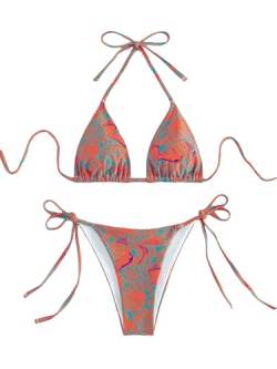 Falainetee Damen-Badeanzug mit hoher Taille, Blumendruck, Triangel-Bikini-Set, 2-teilig, Burgunder, S von Falainetee