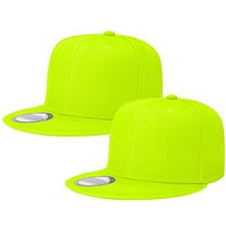 Classic Snapback Hat Cap Hip Hop Style Flat Bill Blank Solid Color Adjustable Size (One Size, 2pcs Neon Green & Neon Green) von Falari