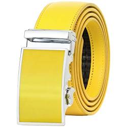 Falari Leder-Kleidergürtel Ratschengürtel mit automatischer Schnalle verstellbar Größe 8001 - Gelb - Passen Von 71 Nach 91 cm von Falari