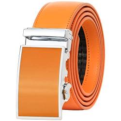 Falari Leder-Kleidergürtel Ratschengürtel mit automatischer Schnalle verstellbar Größe 8001 - Orange - Passen con 78.1/111.7 cm von Falari