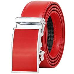Falari Leder-Kleidergürtel Ratschengürtel mit automatischer Schnalle verstellbar Größe 8001 - Rot - Passen Von 71 Nach 91 cm von Falari