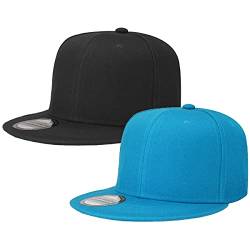 Klassische Snapback-Mütze, Hip-Hop-Stil, flach, blanko, einfarbig, verstellbare Größe, 2 Stück Schwarz und Türkis, Einheitsgröße von Falari