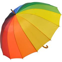 Falcone® 16-teiliger Regenschirm Holzstock sturmfest mit Holzgriff - Regenbogen von Falcone